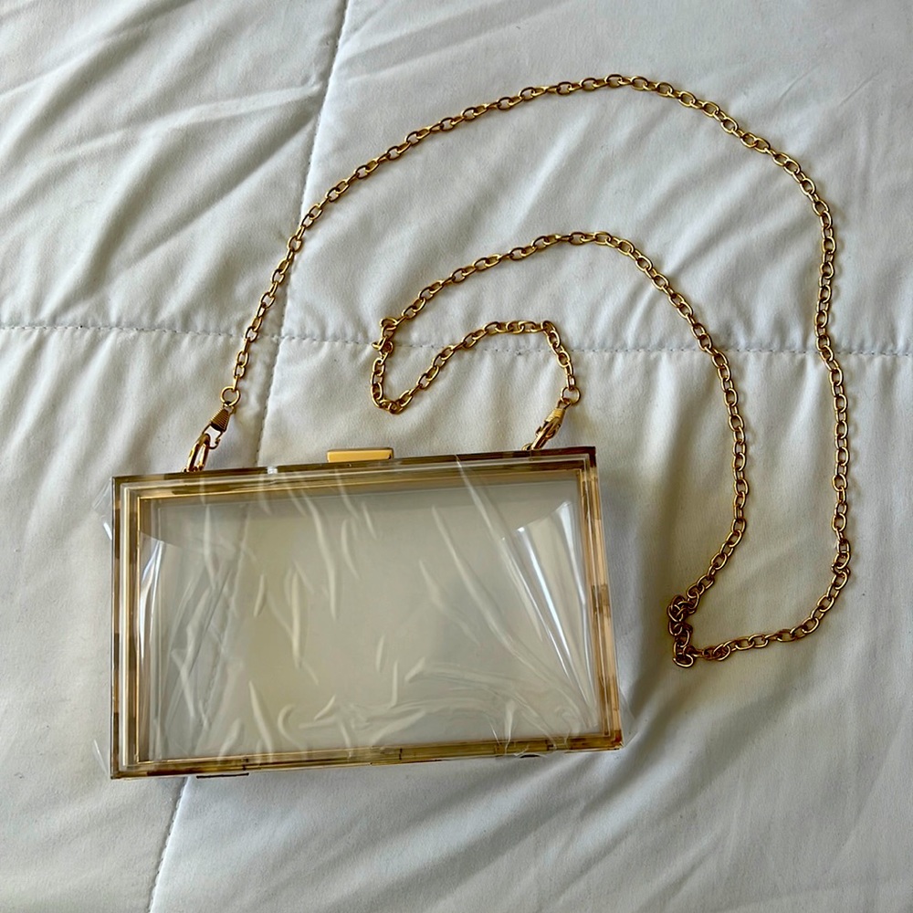 Clear with gold accent hardware